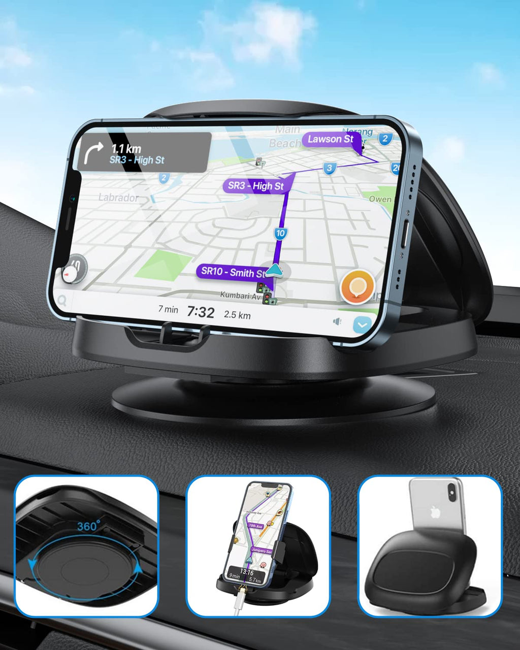 Car Phone Holder – Strong Grip & 360° Rotation