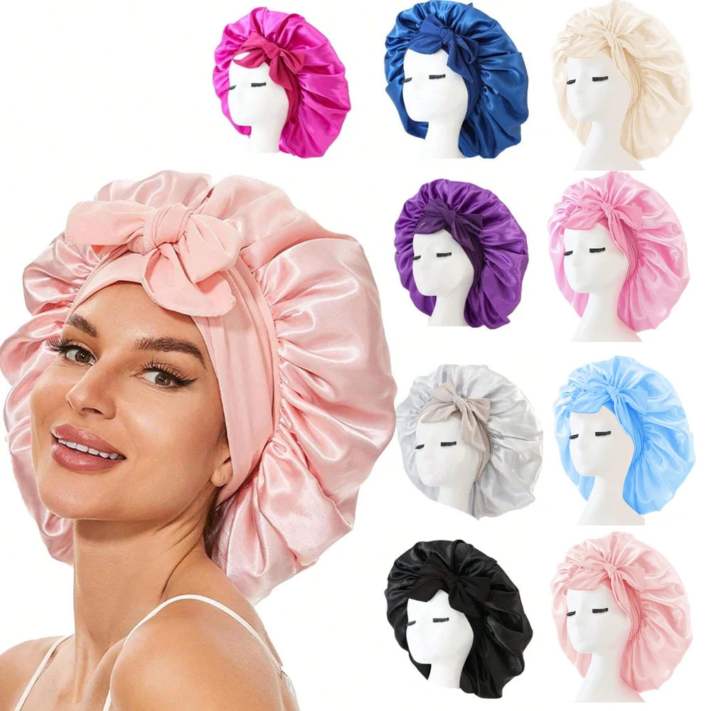 Adjustable Satin Sleep Bonnet – Silk Hair Protection Night Cap