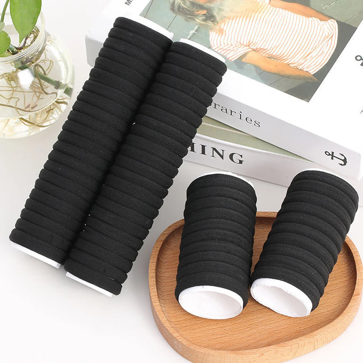 50/100 pcs Elastic Hair Bands – Strong & No-Damage Hair Ties (Black)