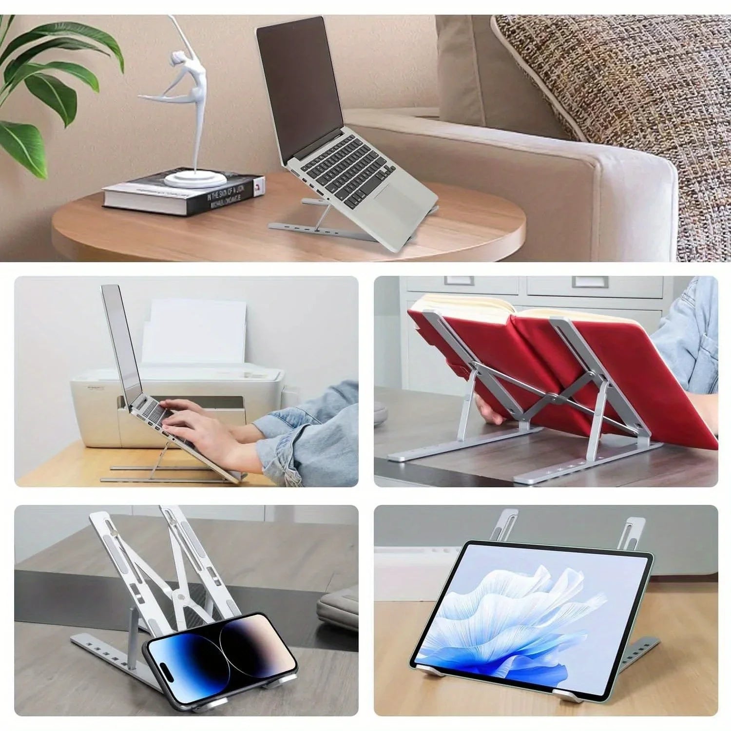 Adjustable Aluminum Laptop Stand – Foldable, 6-Level Height for 8–16 Inch Laptops