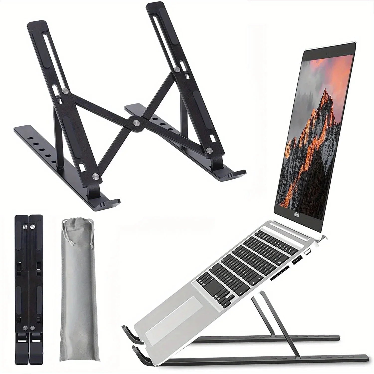 Adjustable Aluminum Laptop Stand – Foldable, 6-Level Height for 8–16 Inch Laptops