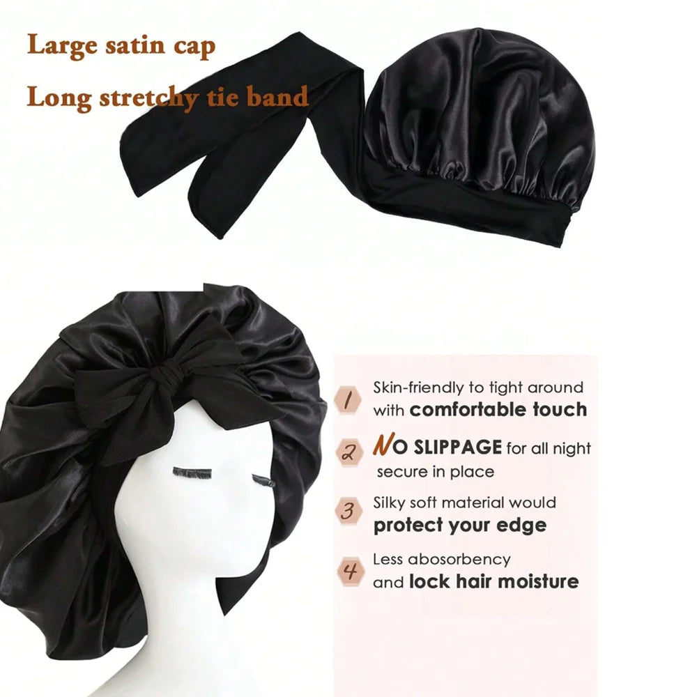 Adjustable Satin Sleep Bonnet – Silk Hair Protection Night Cap