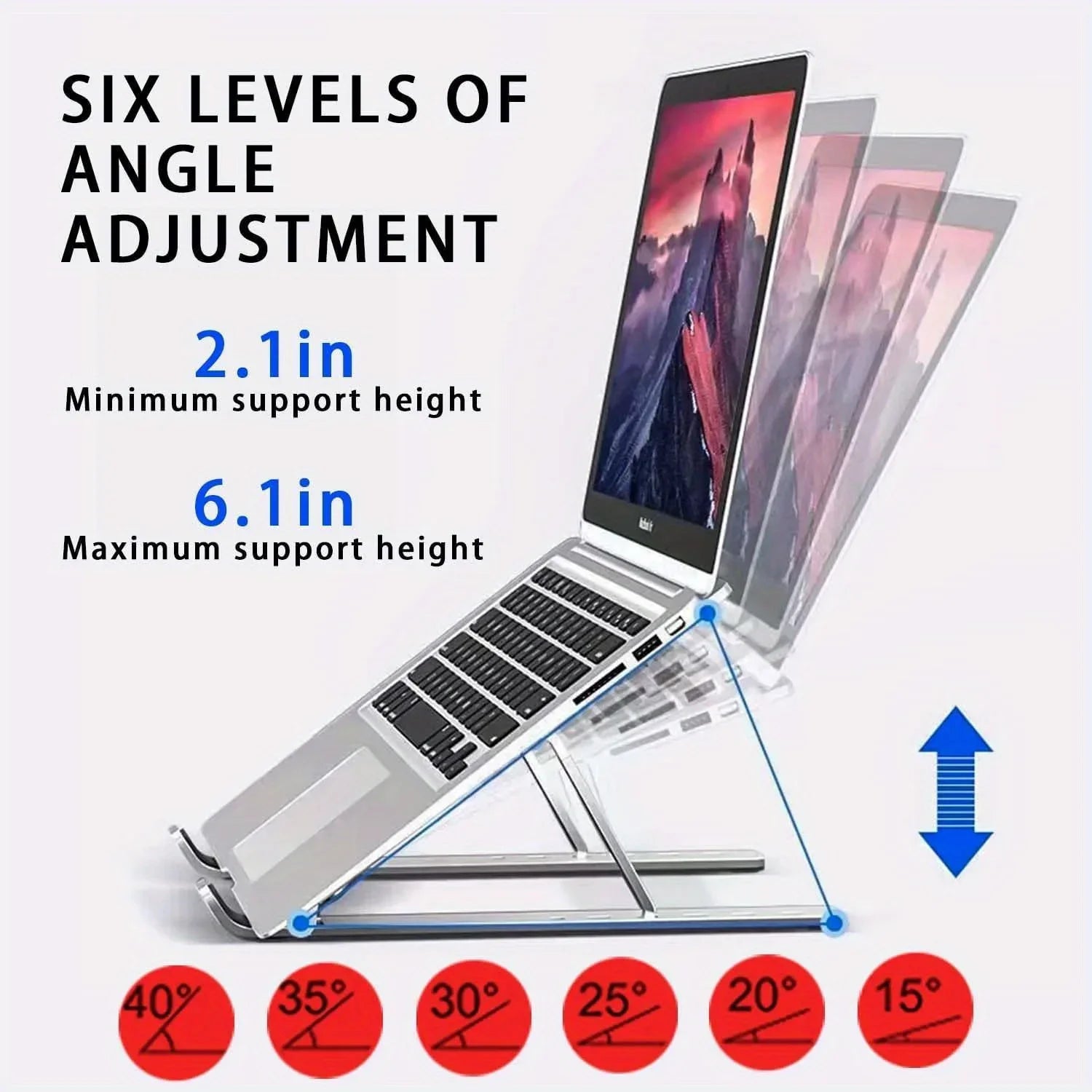 Adjustable Aluminum Laptop Stand – Foldable, 6-Level Height for 8–16 Inch Laptops
