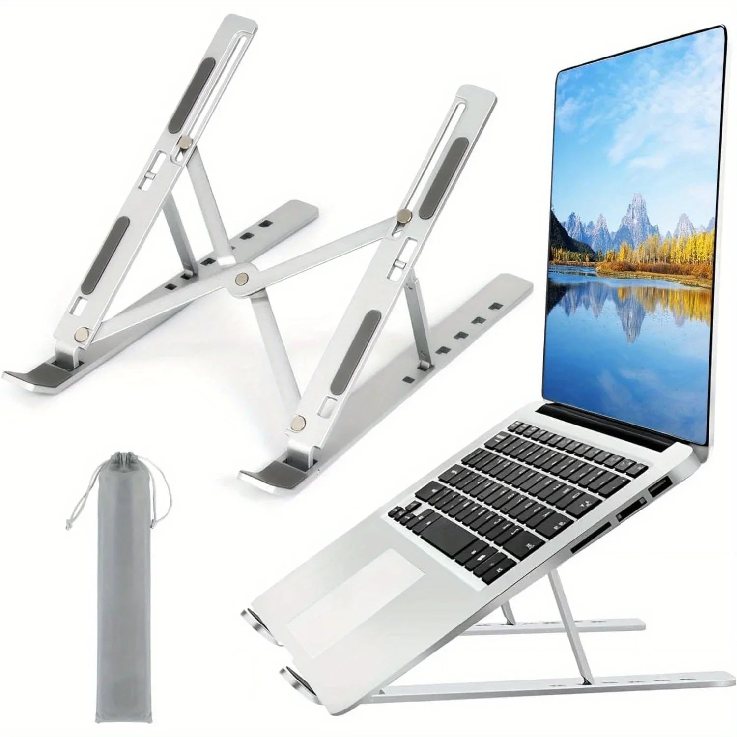 Adjustable Aluminum Laptop Stand – Foldable, 6-Level Height for 8–16 Inch Laptops